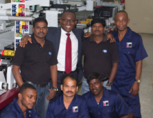 Coby Asmah, CEO of Type Company and his team along with Suresh and Kathiresan from Flexo Image Graphics with the Mark Andy Performance Series P3 Press